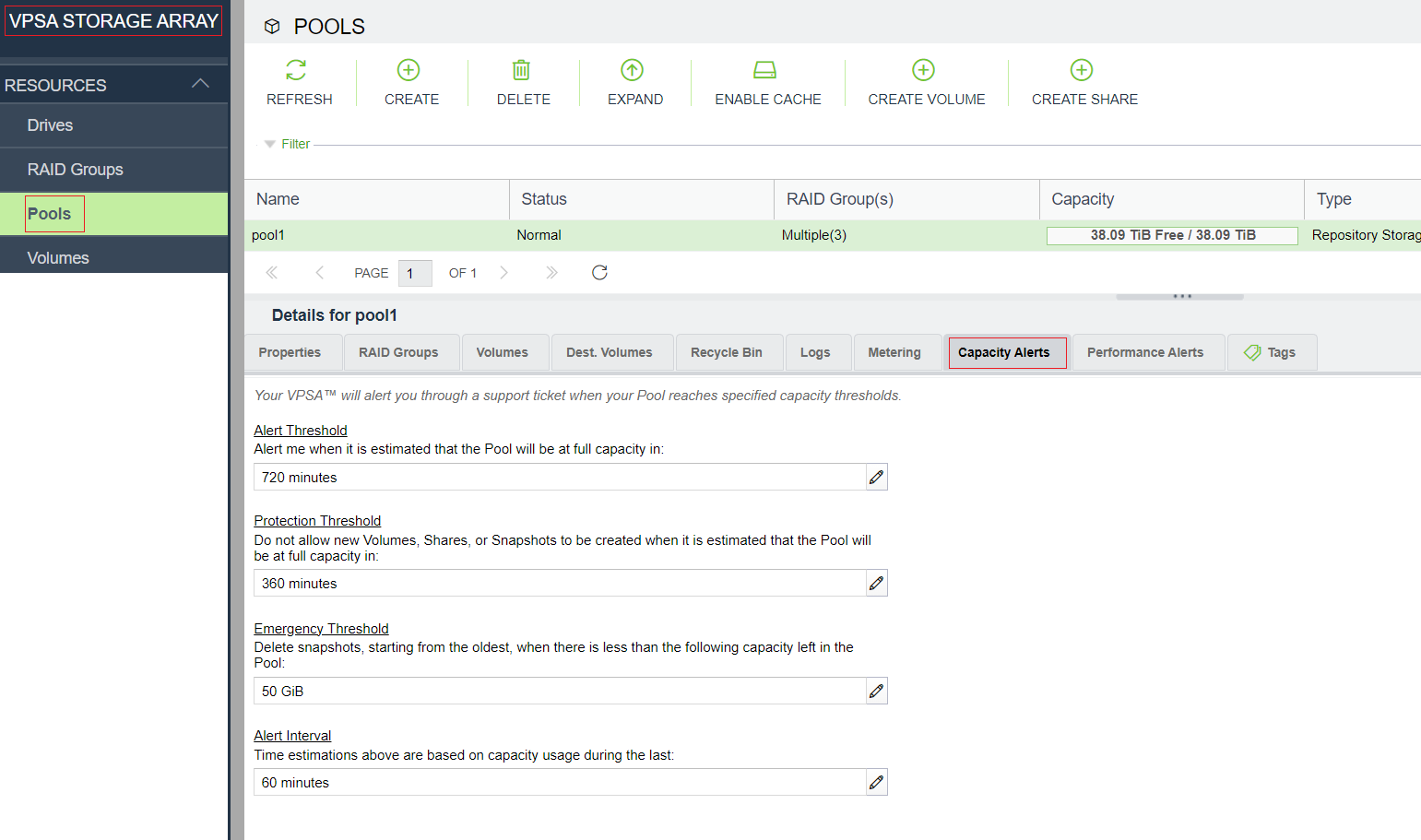 vpsa-storage-array-capacity-alerts